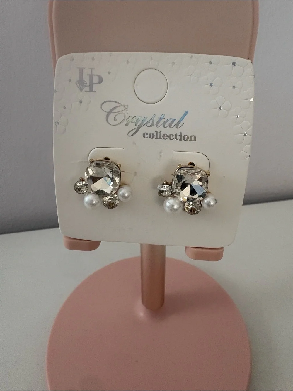 Gold-Tone faux Pearl and Clear Crystal Stud Earrings